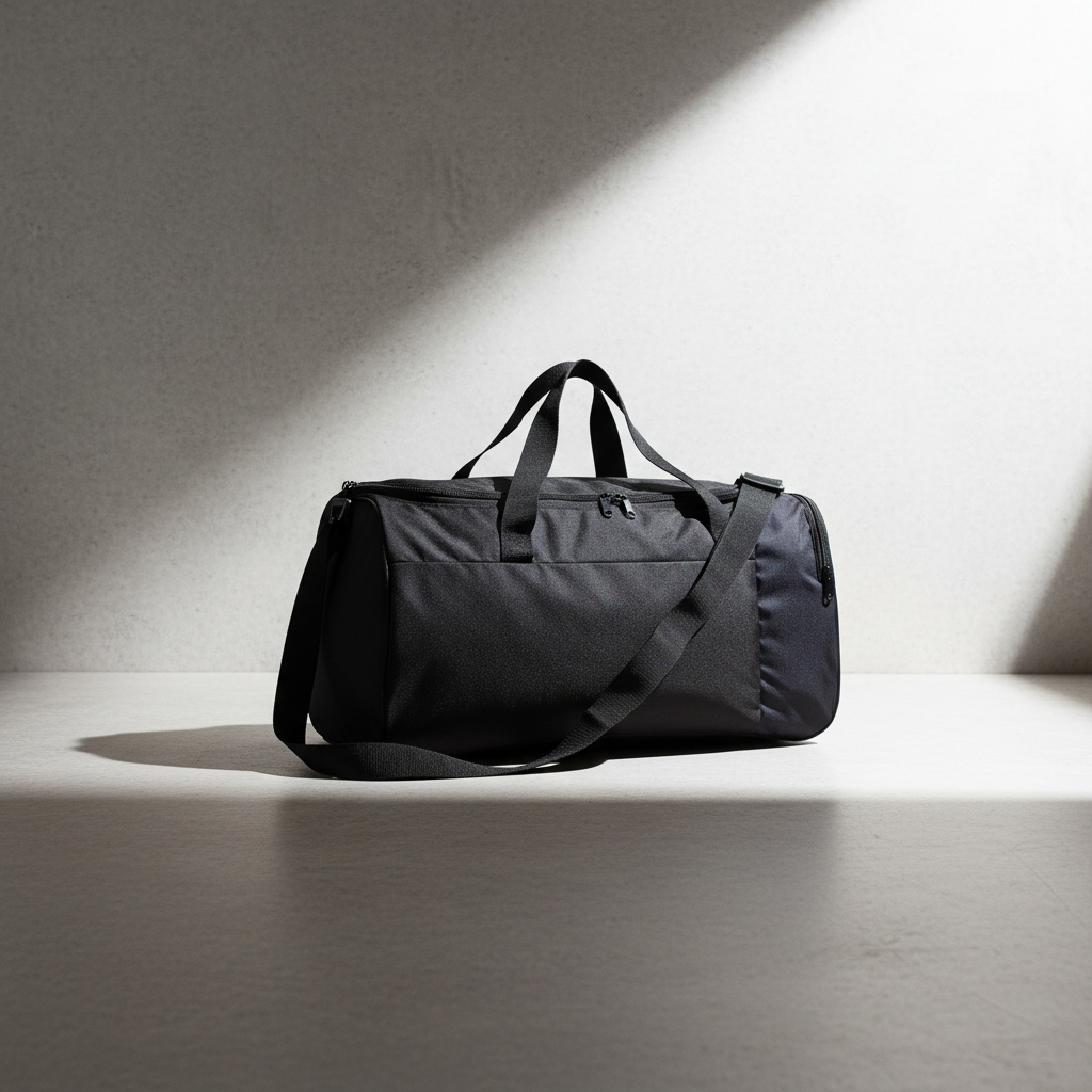 Black gym bag zoomed out with softer light